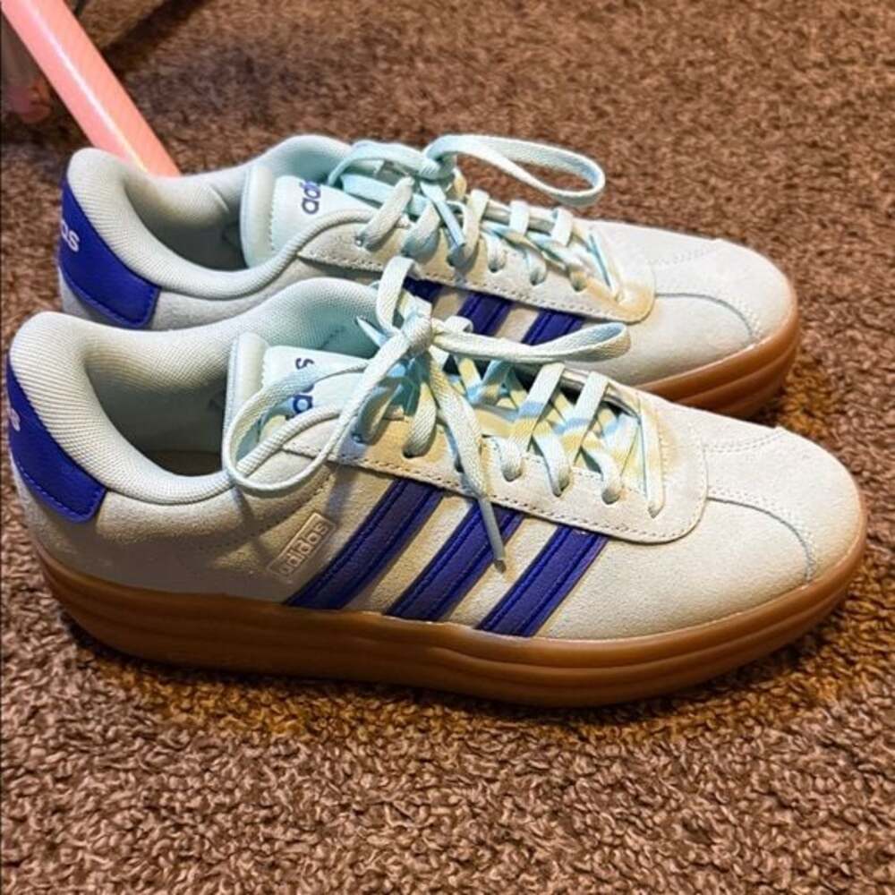 Adidas Sky Blue Sneakers with Navy Stripes